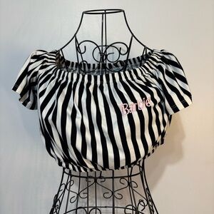 Barbie Black and White Striped Crop Top